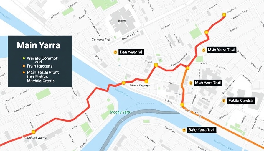 Map of Main Yarra Trail showing highlighted path and landmarks.