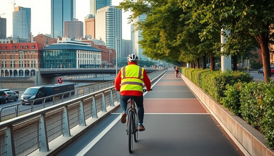 Cyclist on Burnie's cycle path with urban backdrop