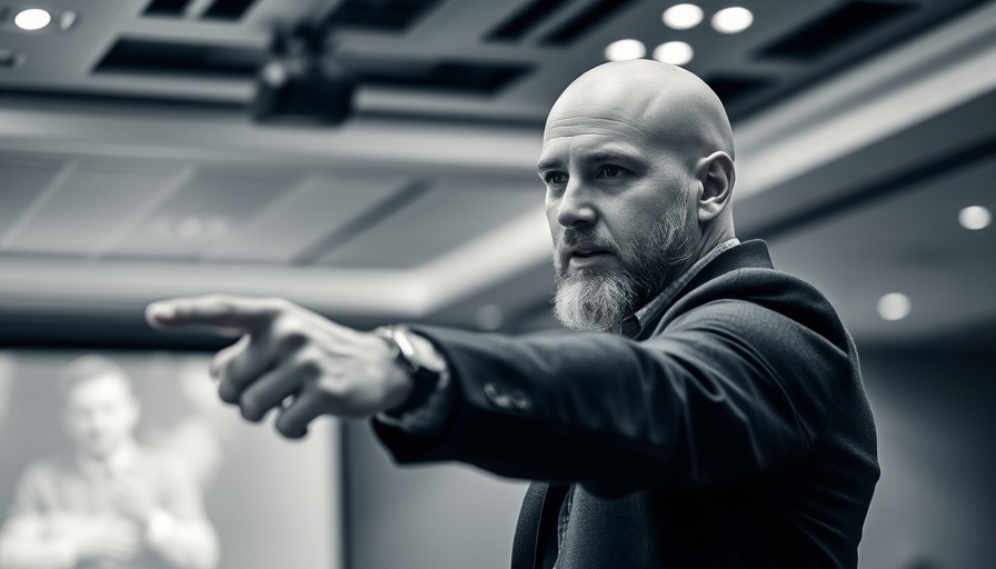 Confident speaker emphasizing professional relationships in presentation.