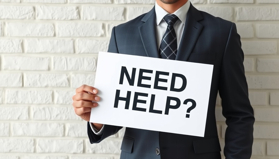 Business person needing help sign in front of a brick wall, fractional CRO.
