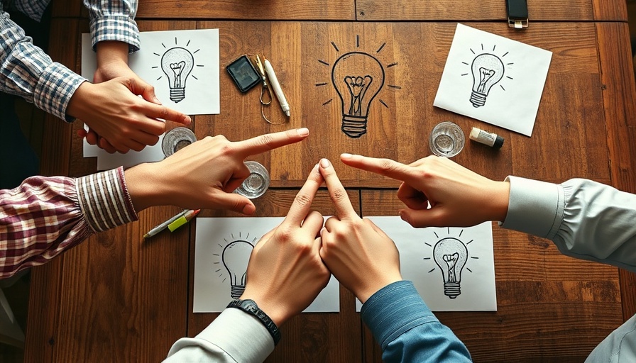 Hands pointing at sketches representing collaboration for 'Yes, And' brainstorming.