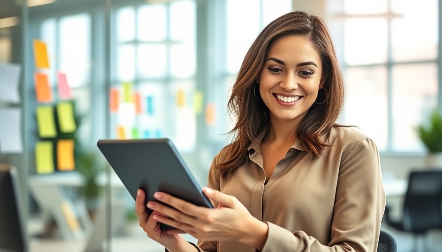 Confident woman in modern office exemplifying smart productivity.