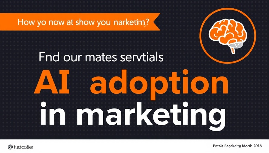 Marketing AI adoption infographic with bold text and icon.