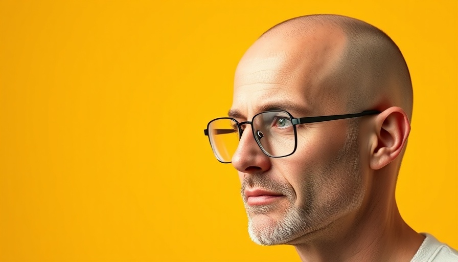 Reflective man with glasses on yellow background expressing emotional resilience.