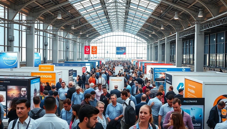 Attendees exploring modern exhibit design trends at a busy expo.