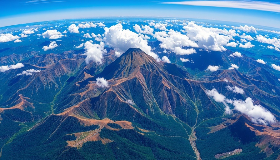 Satellite image classification of a mountainous landscape with clouds.