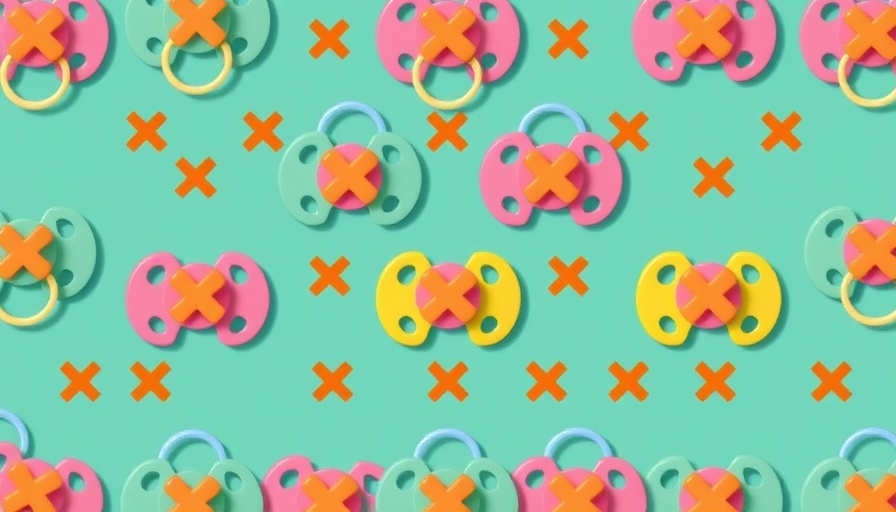 Colorful pacifiers and orange Xs on teal background, related to leftover embryos.