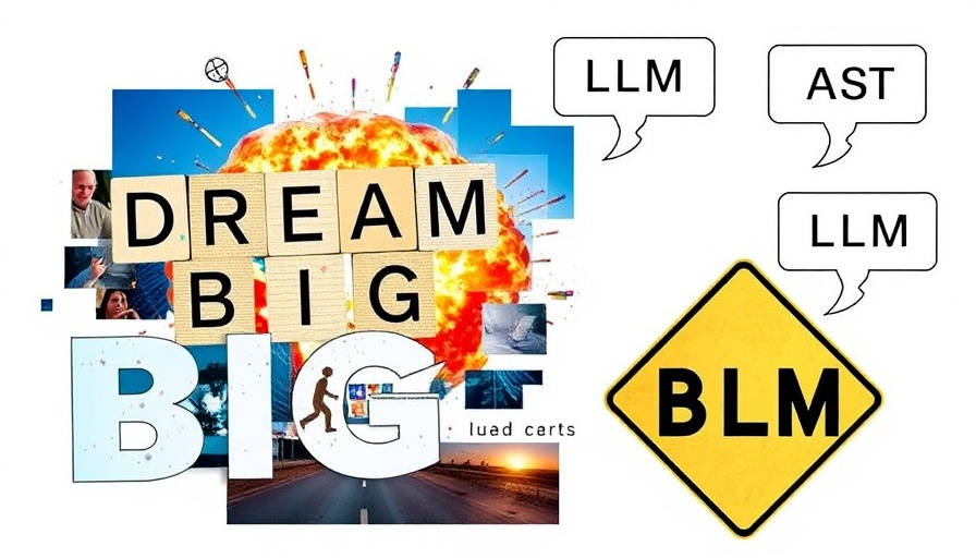 Collage on biomedical knowledge graph concepts with LLM requests and motivational imagery.