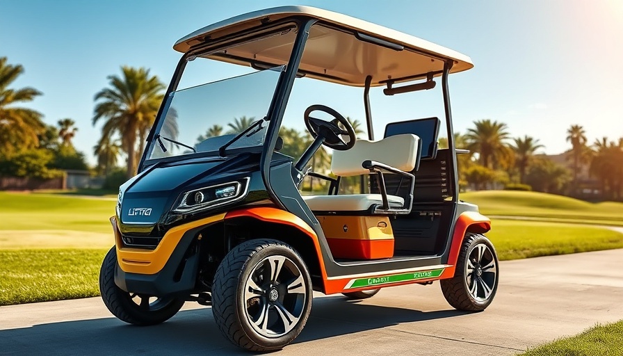 Modern electric golf cart with advanced features, Honda wildfire relief.
