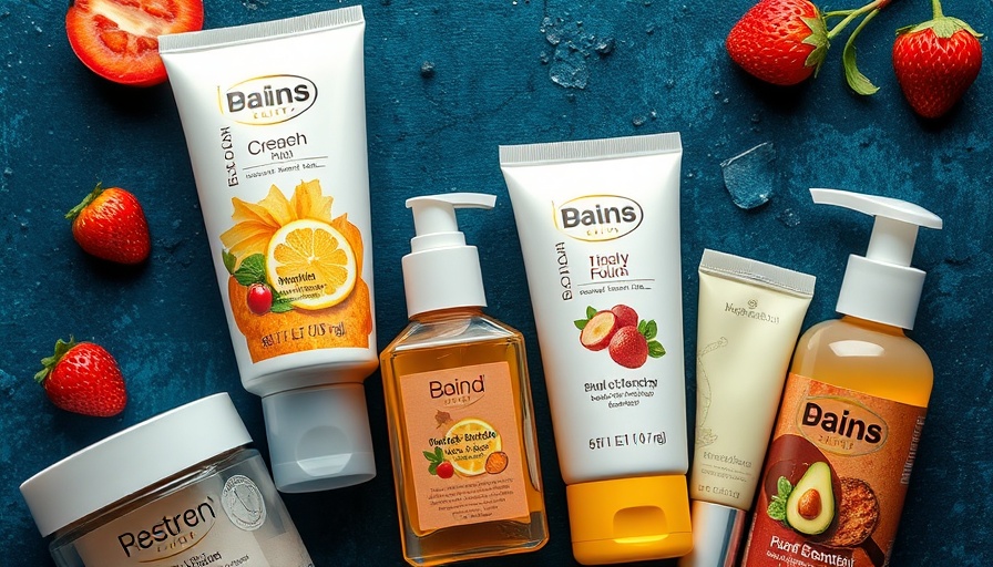 Food-beauty crossover products against blue backdrop.