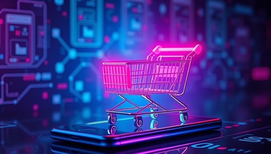 Futuristic neon shopping carts representing live commerce.