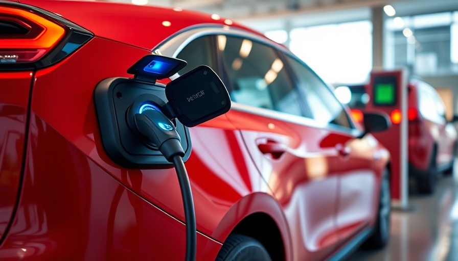 Electric vehicle charging in showroom highlighting auto originations.