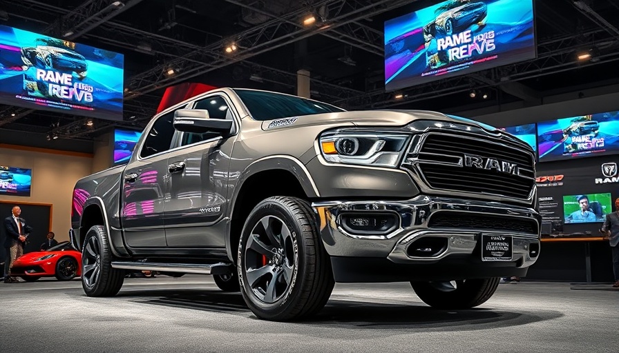 Modern Ram 1500 REV truck on display at exhibition.