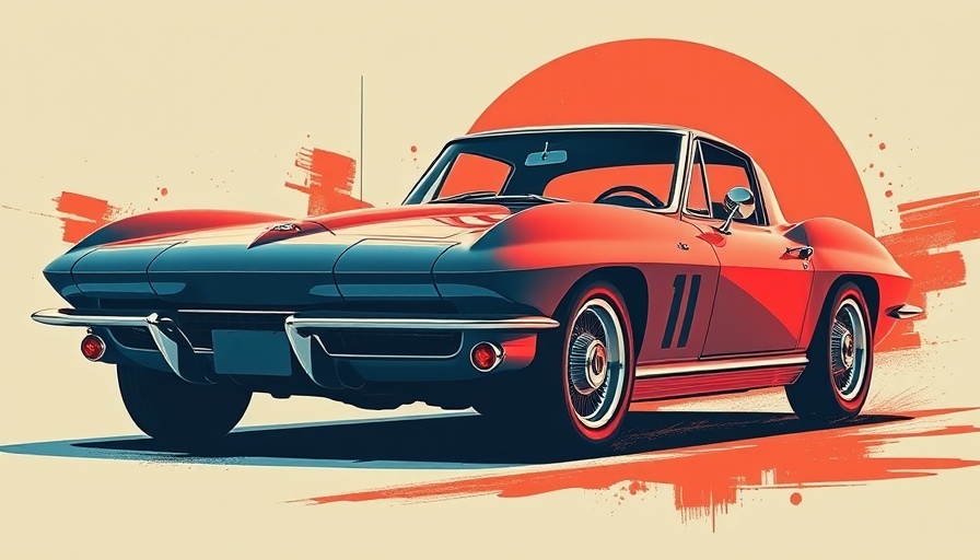 Abstract 1963 Chevy Corvette art with dynamic swirling design.