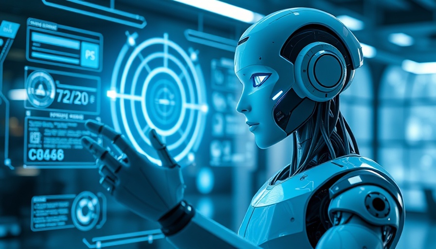 AI Orchestration depicted by futuristic robot using holographic interface.