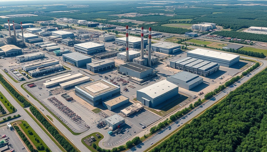 Aerial view of modern industrial complex for solid-state batteries.
