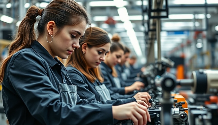 Focused female factory workers in industrial environment tackling discrimination lawsuit.
