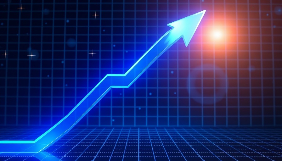 Futuristic growth chart illustrating IT spending growth with rising arrow.
