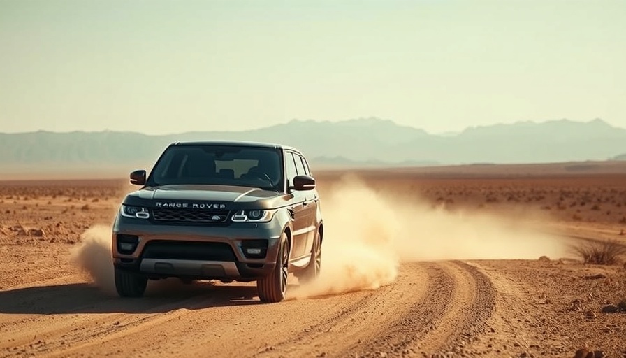 Land Rover Range Rover Sport driving off-road in desert landscape.