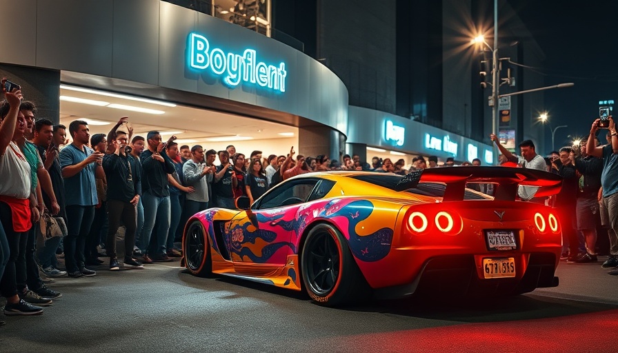 Vibrant custom car at Tokyo Underground Meet, crowd capturing the scene.