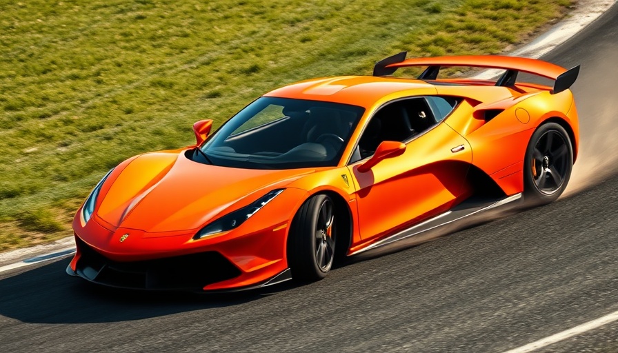 Orange sports car drifting on asphalt track, tariffs effect on automotives.