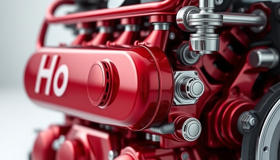 Shiny hydrogen engine with periodic symbol, high-tech design.