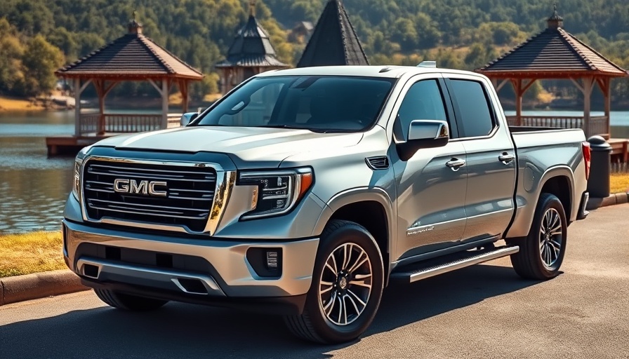 2025 Chevrolet Silverado EV by a scenic lake in bright sunlight