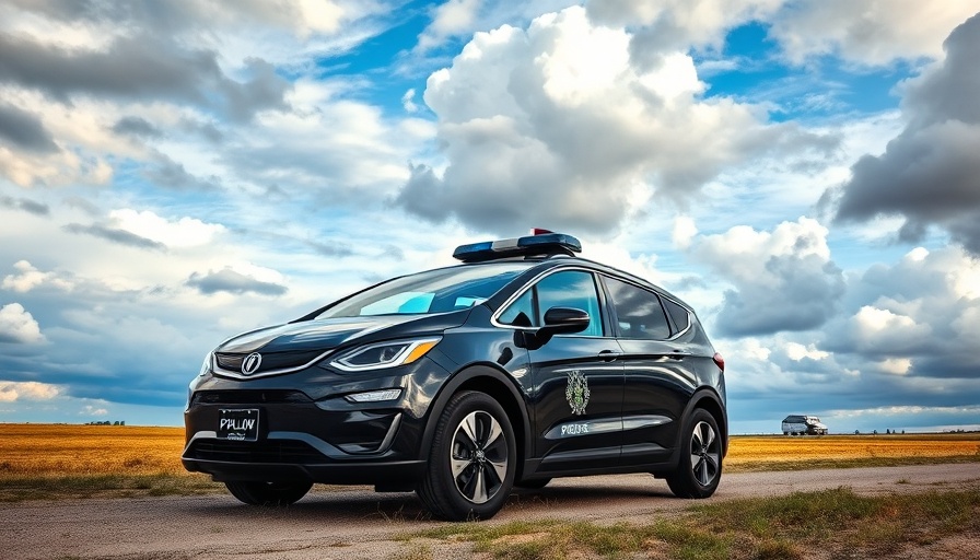 Sleek black electric patrol vehicle on countryside road.