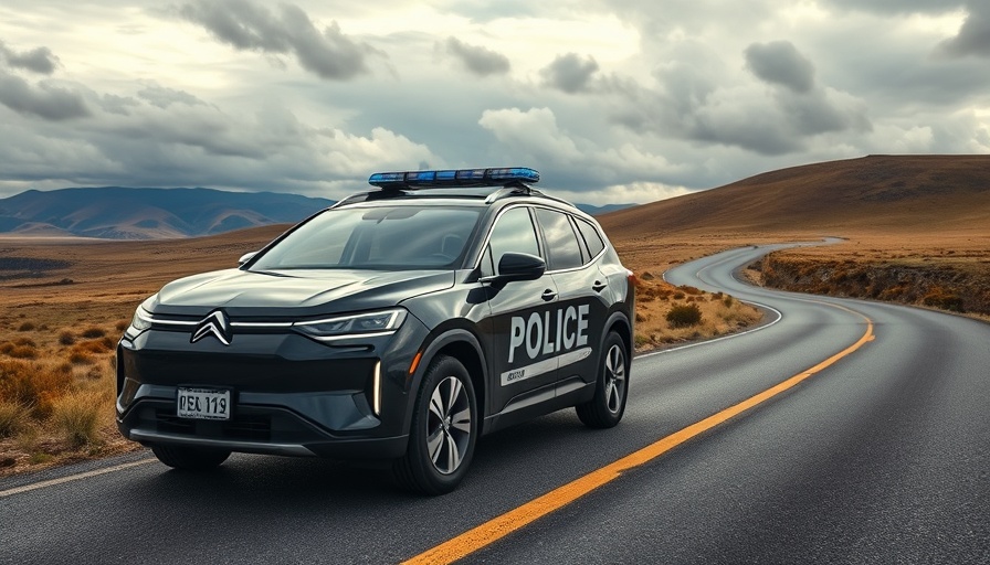 Sleek modern electric patrol vehicle in scenic landscape