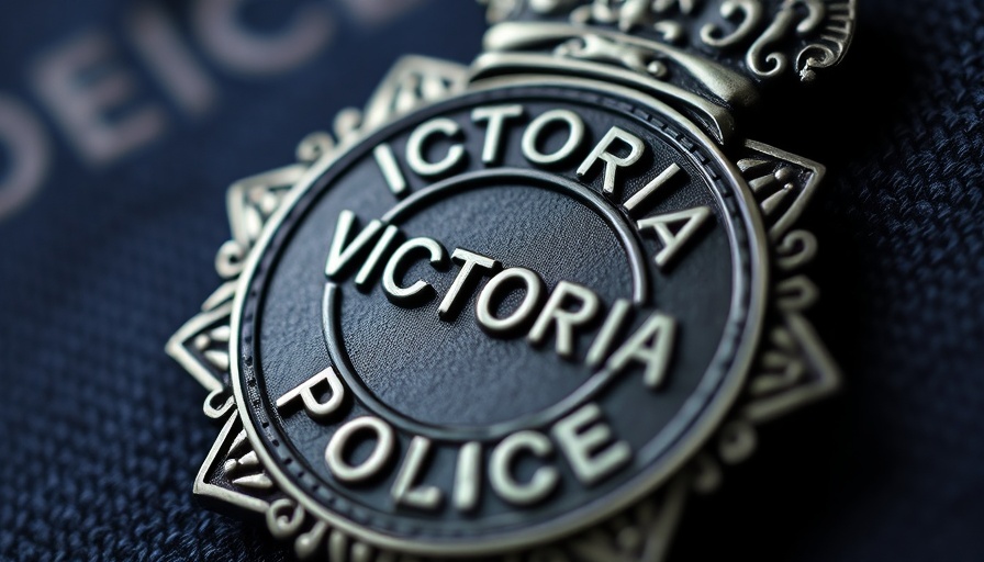 Victoria Police badge close-up related to hit-and-run incident.