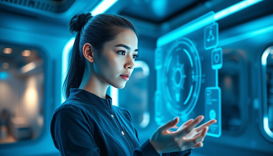 Futuristic Human-AI interaction with holographic interface.