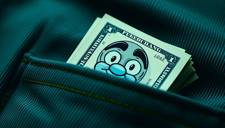 OpenAI lobbying theme: cartoon face on money in pocket.