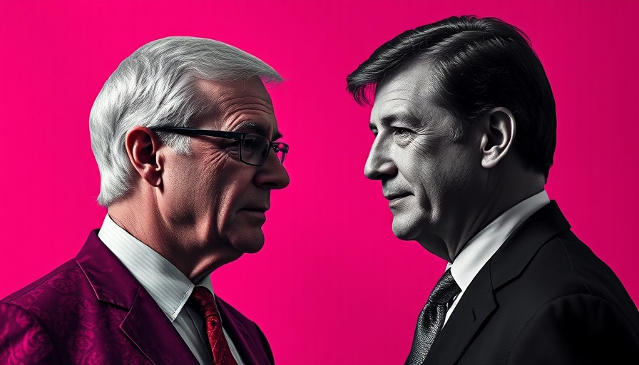 Abstract image of political figures symbolizing AI arms race tensions.