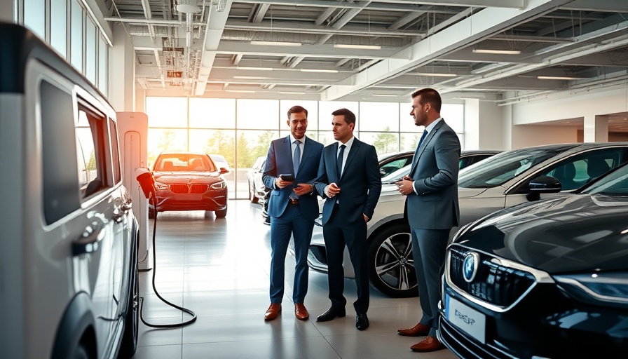 Professionals discuss EV charging in dealership for EV Expert Certification.