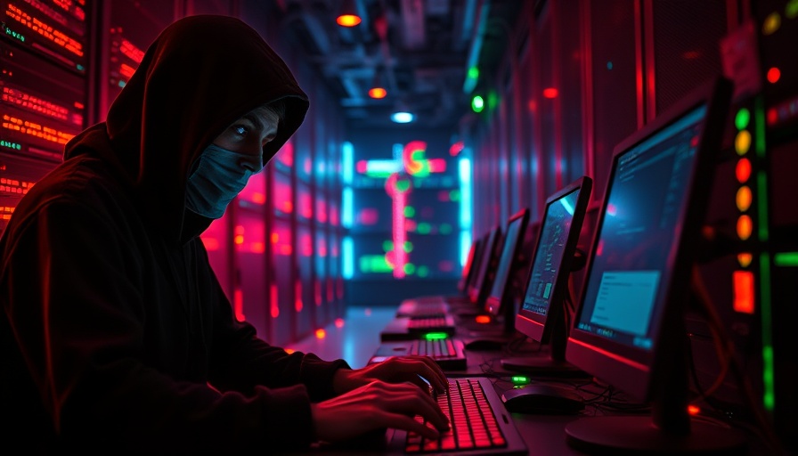 Hackers in server room illustrating ransomware tactics, with red and green LEDs.
