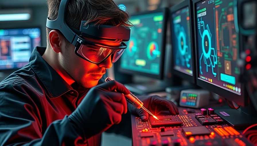 Technician designing AI chiplet in high-tech lab with precision tools.