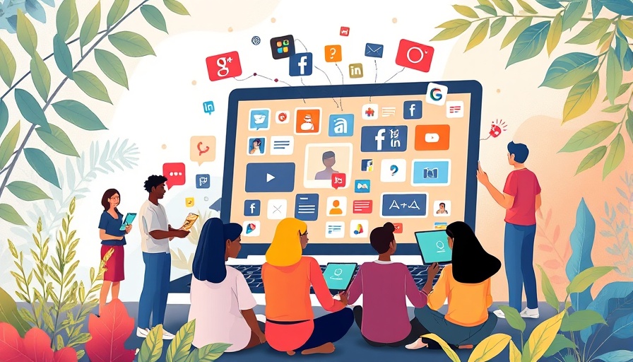 Illustration of AI in nonprofits with technology and diverse characters.