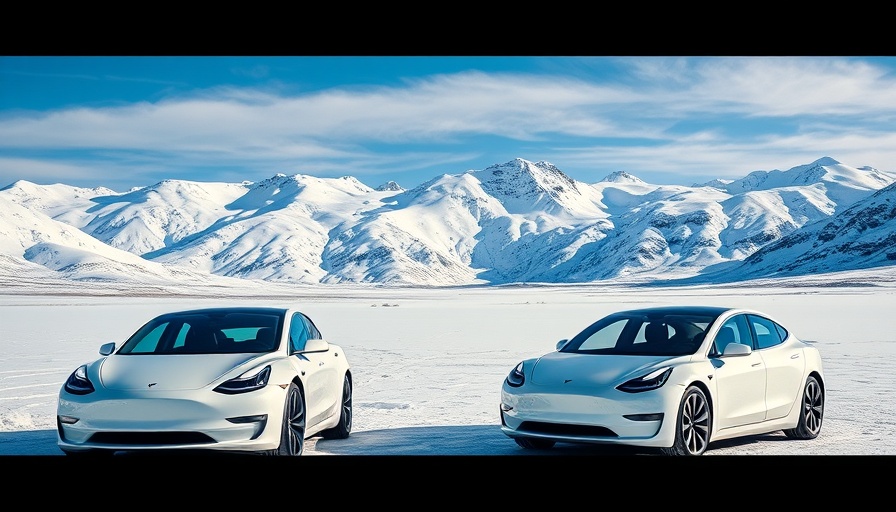 Tesla cars in a snowy landscape illustrating price hike.