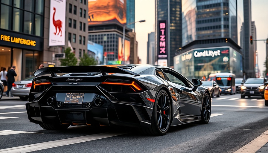 Lamborghini Temerario in urban setting with city skyline