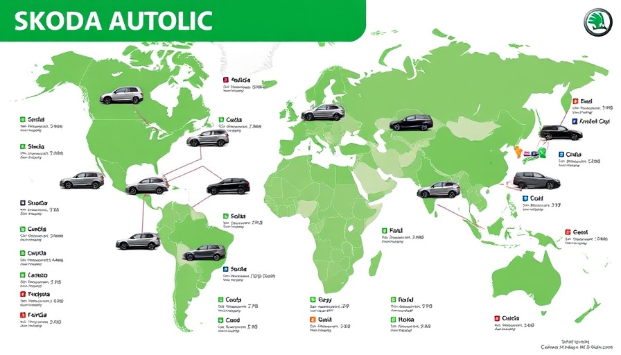 Škoda Auto production map with car models and locations worldwide.