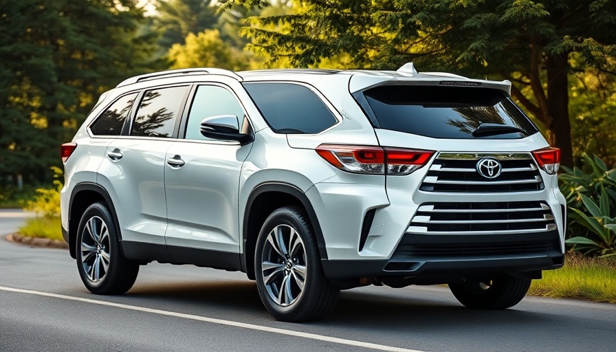Toyota Grand Highlander Hybrid parked on a scenic road with greenery.