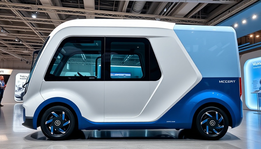Sleek electric truck showcased at automotive industry event.
