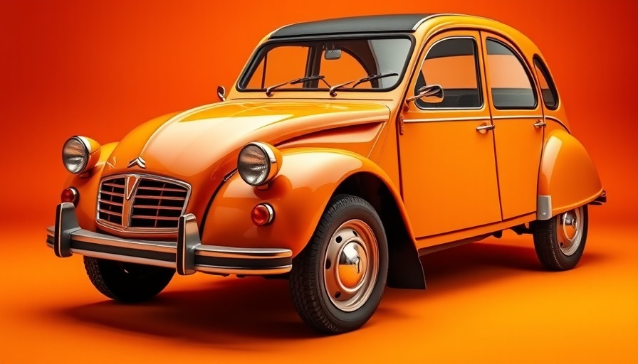 Vibrant Citroën 2CV 1976 in studio with orange backdrop.