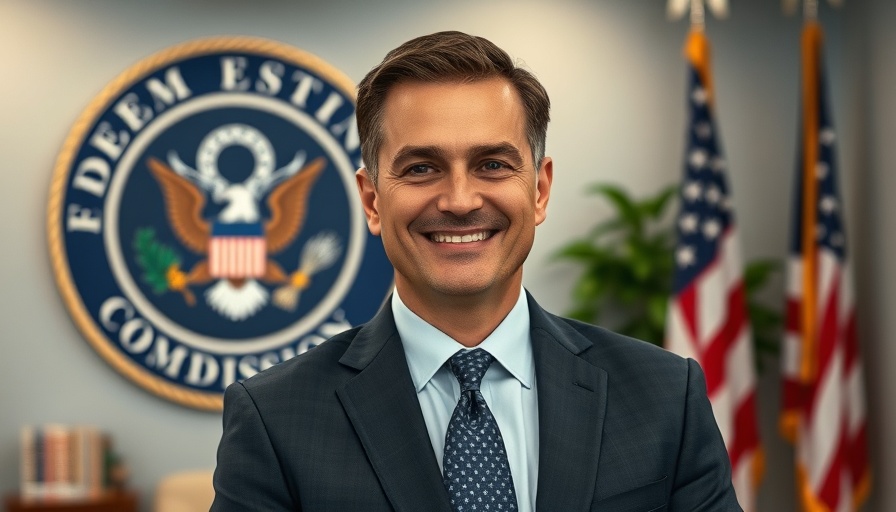 Formal portrait with Federal Trade Commission seal and smiling man.