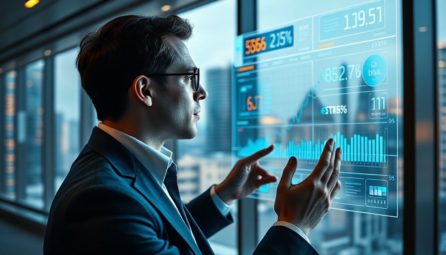 AI stock analysis concept with futuristic data visualization.