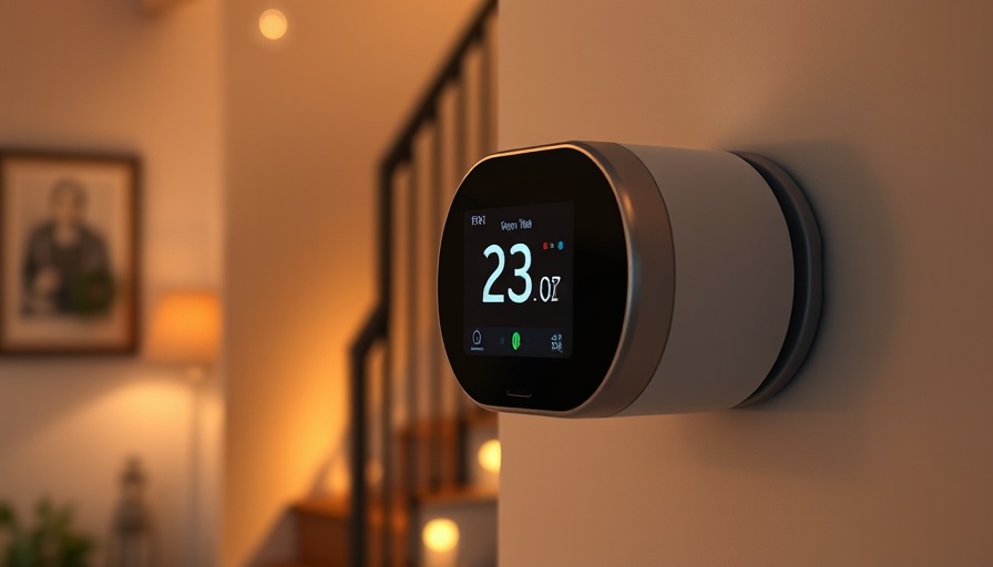 Smart thermostat with temperature display in a cozy home setting.