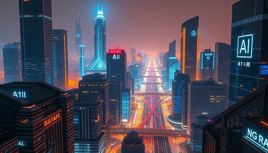 Futuristic cityscape with AI overlay, representing AI-powered biospecimen solutions.