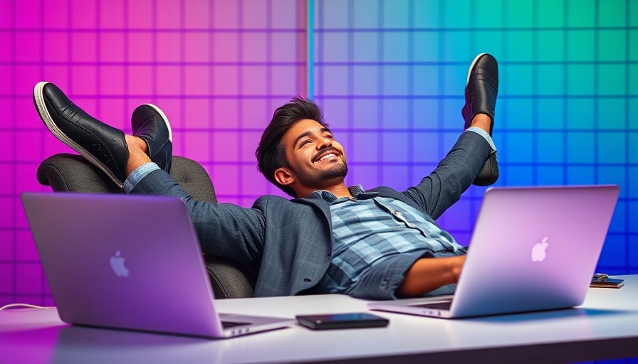 Relaxed professional with laptop and vivid gradient, AI Agents.