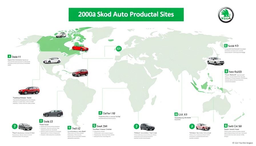 Škoda Auto production locations map with car models and sites.