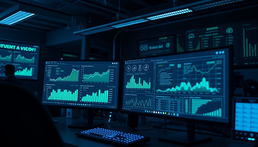 Modern AI benchmarking setup with data analytics in a tech lab.
